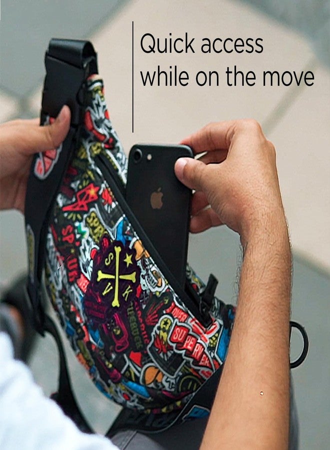 SUPERVEK Waist Bag for Men Women - Cross Body Shoulder Bags for Man Woman - Small Side Bag with Waterproof Zipper - Travel Hiking Hip Fanny Pack - Stylish Mini Chest Belt Bag Pouch - Lit Fire - Image 5